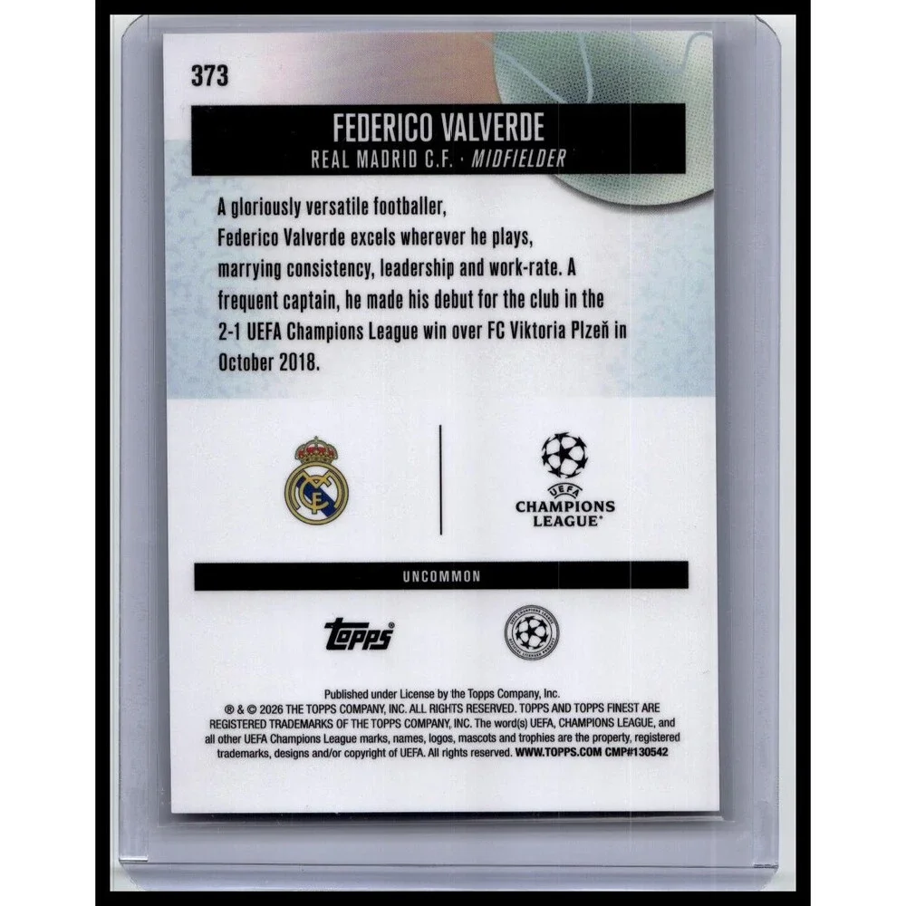 2025-26 Finest UEFA Federico Valverde #373 Real Madrid CF Blue Refractor #/150